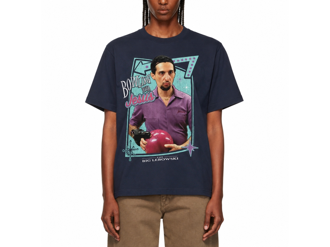 Rockinstone The Big Lebowski Bowling With Jesus Navy Adult T-shirt Size:xl