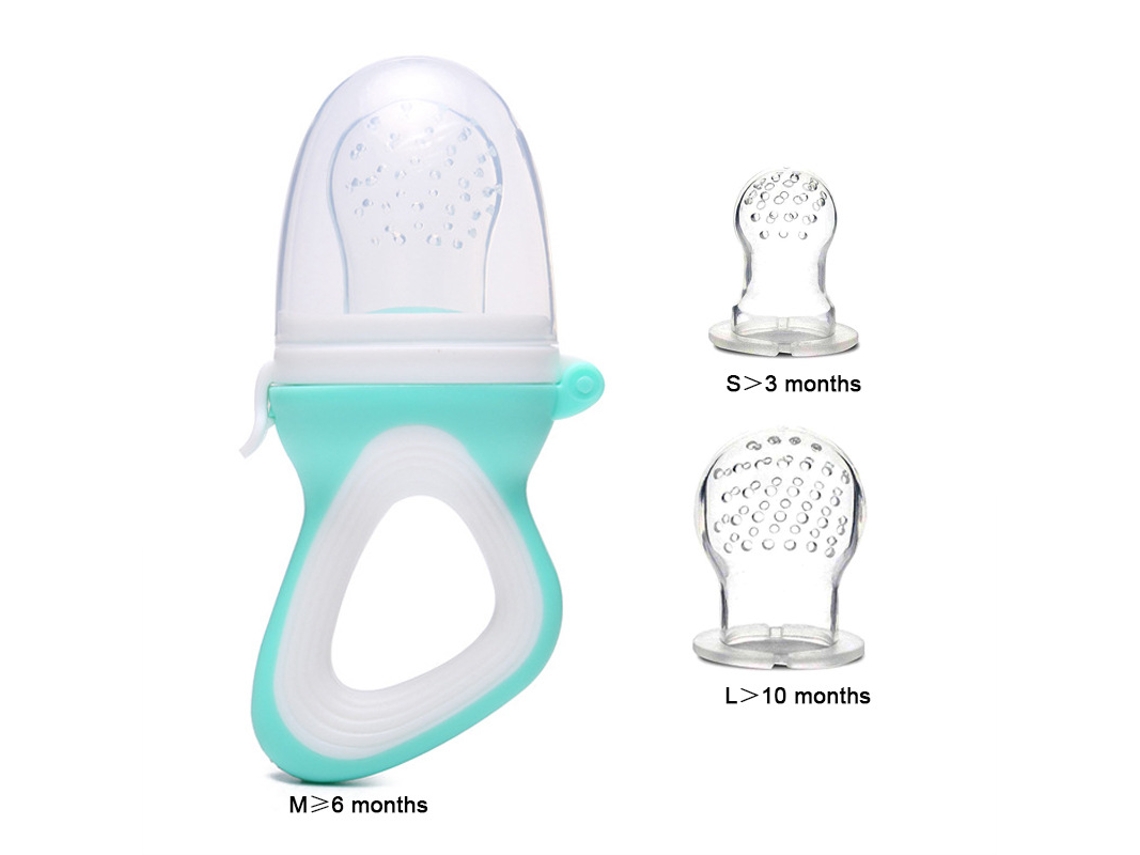 Alimentador De Silicone Para Bebês Com Suplemento Alimentar, Bico Para Frutas E Vegetais.verde E Branco + Sacos De Malha M + P + G