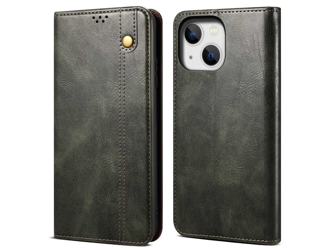 Capa Textura Louco Para Iphone 14 Pele Sintética Anti-riscos Verde