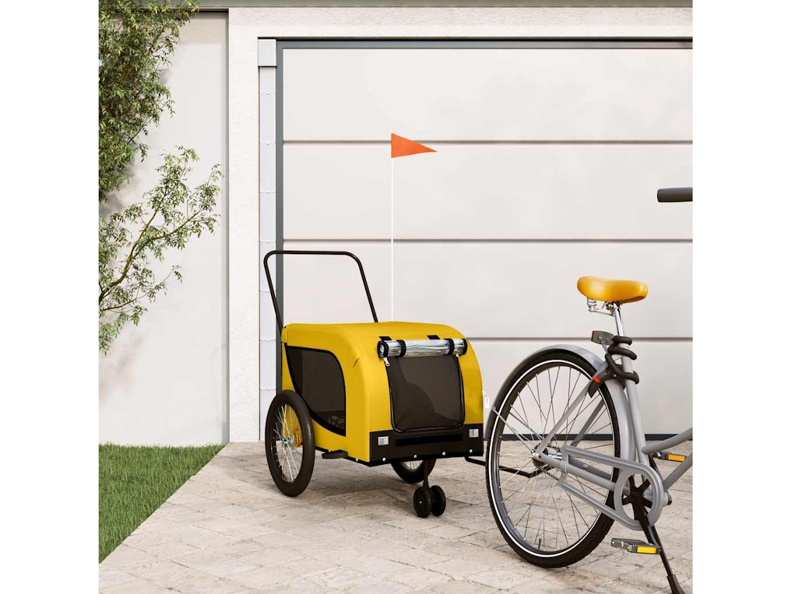 Vidaxl Reboque Bicicleta P/ Animais Tecido Oxford/ferro Amarelo/preto