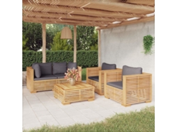 Vidaxl 5 Pcs Conjunto Lounge Jardim C/ Almofadões Madeira Teca Maciça