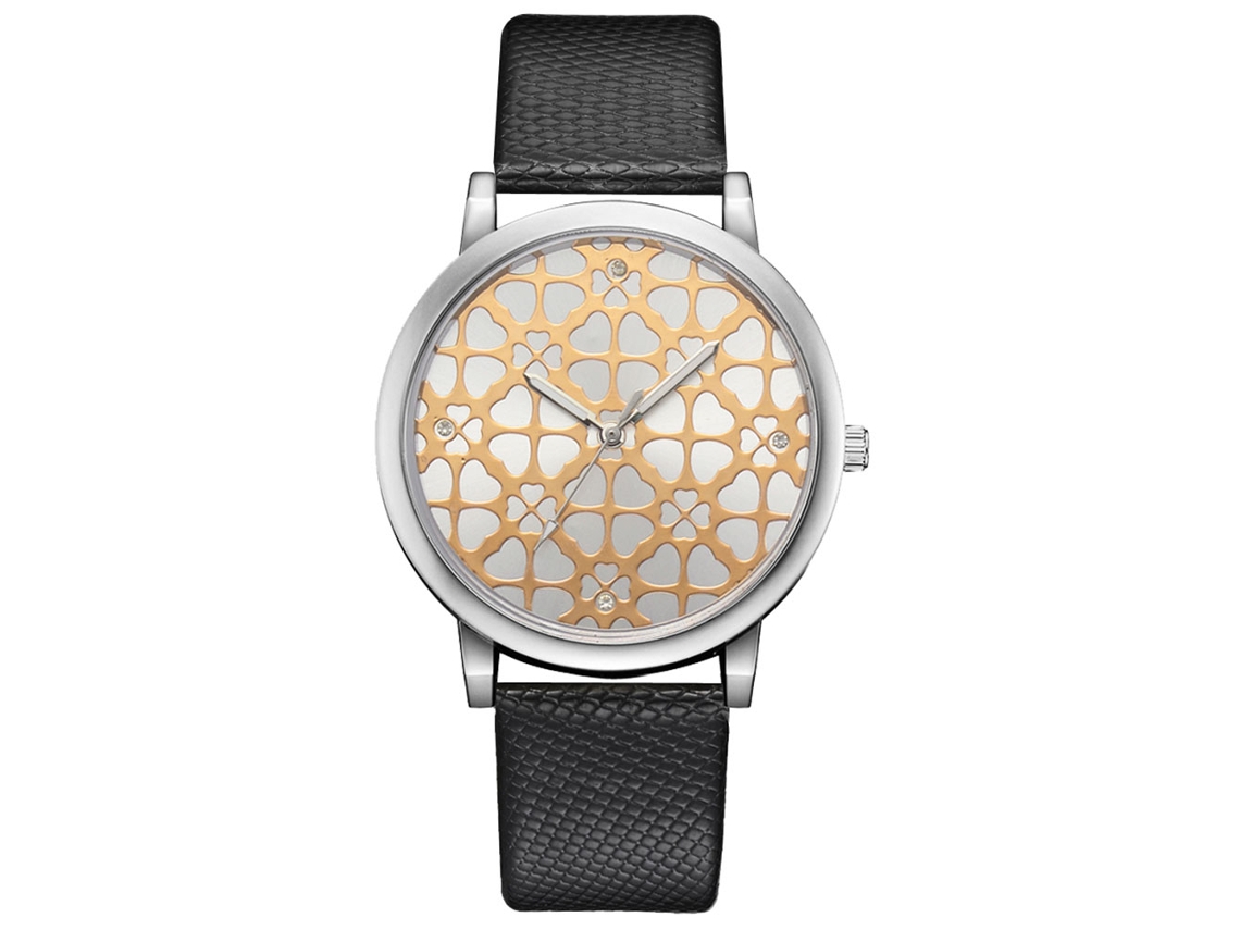 Relógio de Pulso Feminino de Quartzo com Pulseira Pu e Caixa de Liga (preto)