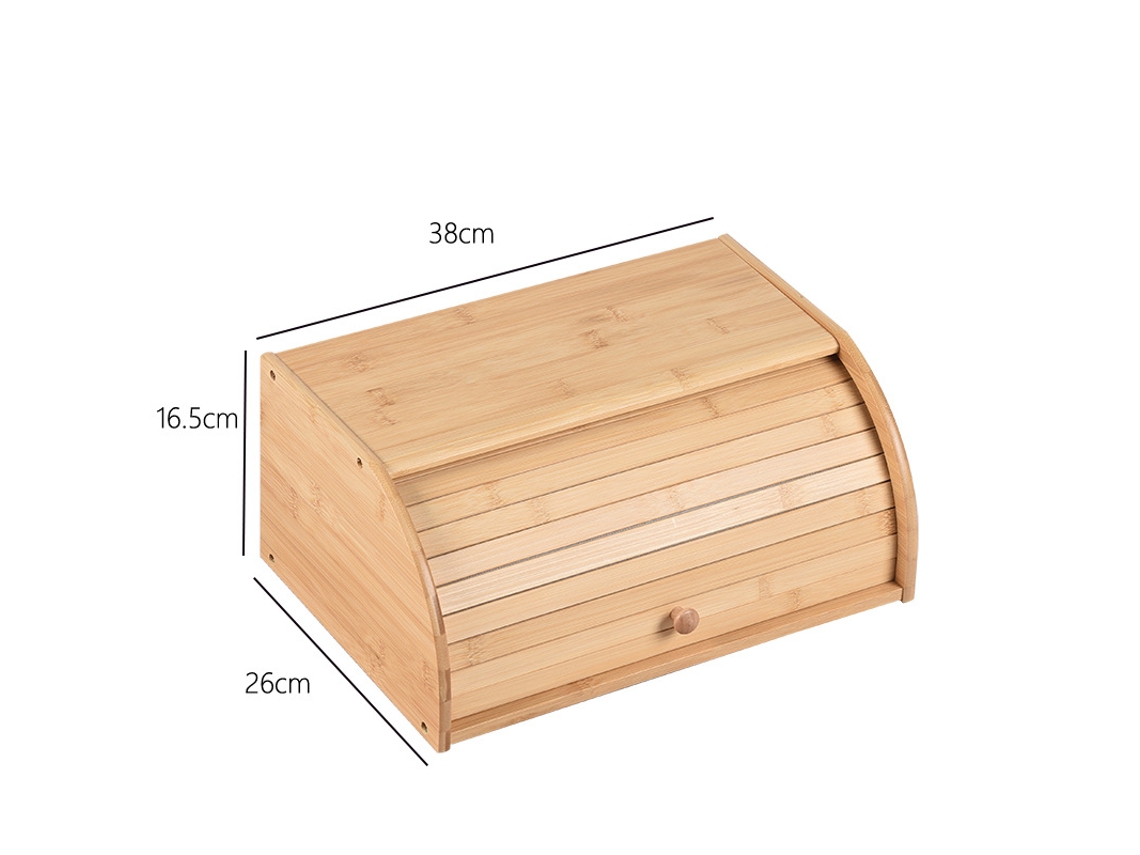 Caixa De Pão, Creative Home, Faia Natural, 38*26*16,5 Cm, Tampa De Enrolar, Clássica