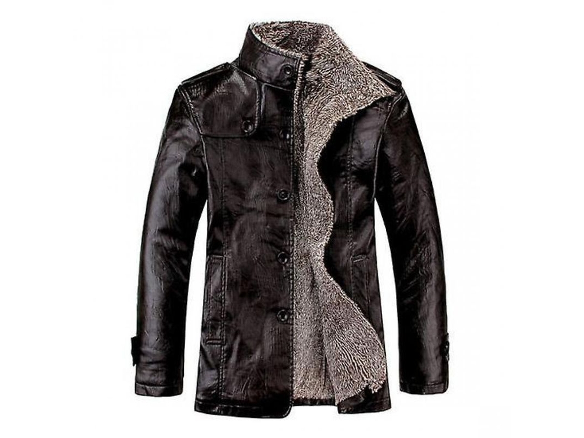 2026 chaqueta de Cuero Pu para Hombre Invierno Con Pelo Abrigo Largo Antiviento Casual Formal Talla Regular Dnx M Negro