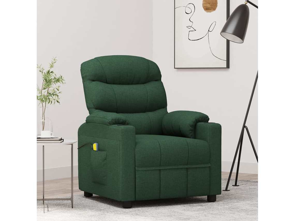 Vidaxl Poltrona De Massagens Tecido Verde-escuro