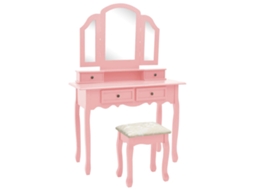 Vidaxl Conjunto Toucador C/ Banco 100x40x146cm Madeira Paulownia Rosa
