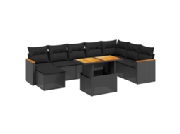 Conjunto de 9 Sofás para Jardim com Almofadões Vime Pe Preto MAISON EXCLUSIVE (9 pcs)