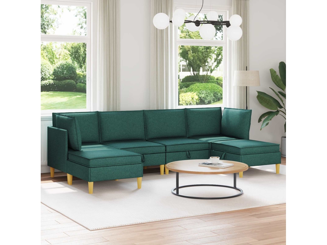 Vidaxl Conjunto De Sofá Modular Com Armazenamento 6 Pcs Verde-escuro