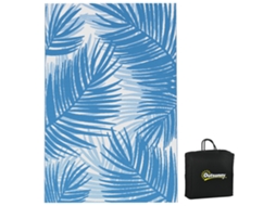 Tapete Reversível Para Exterior, Impermeável, Com Padrão De Folhas, 182x274cm, Azul/creme.