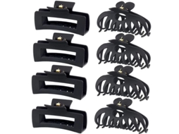 8 Clips de Cabelo Grandes, Preto, 11cm, para Cabelos Grossos, Finos, Cacheados