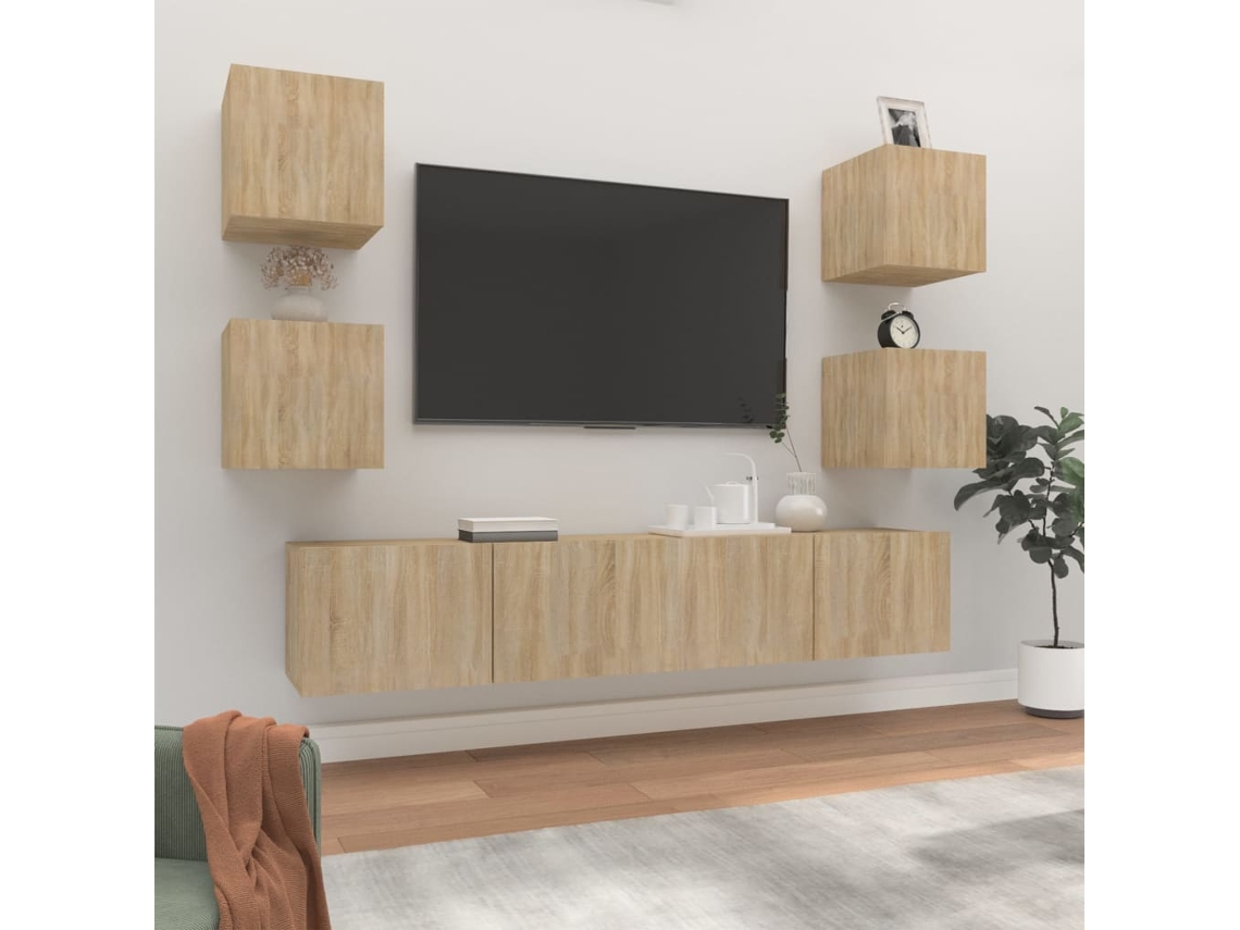 Vidaxl Conjunto Móveis De Tv 6 Pcs Madeira Processada Carvalho Sonoma