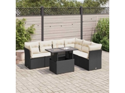 Vidaxl 7 Pcs Conjunto De Sofás P/ Jardim C/ Almofadões Vime Pe Preto