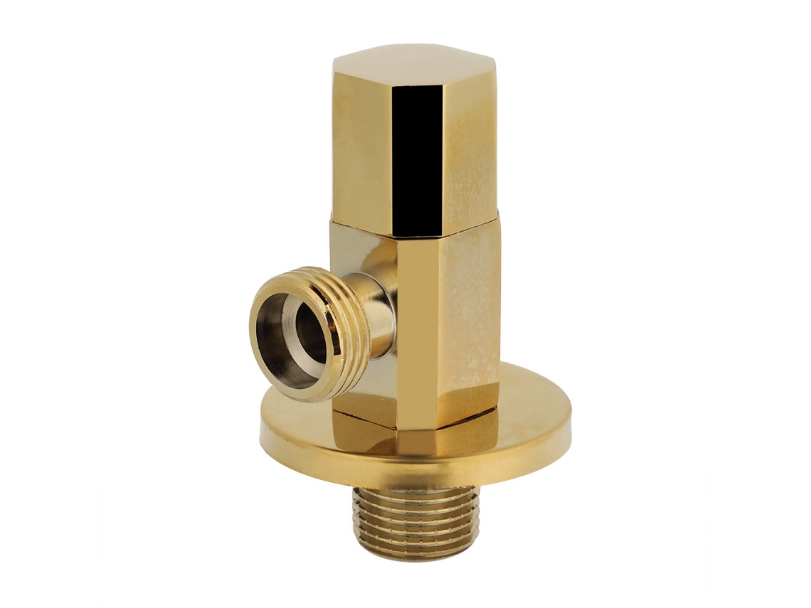 Válvula Ângulo Dourado Latão para Banheiro Controle Água Torneira 1/2" Resistente Oxidação