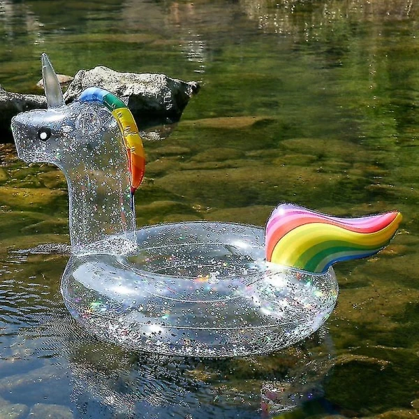 Boia transparente com glitter em formato de flamingo e unicórnio AQUAFORGE