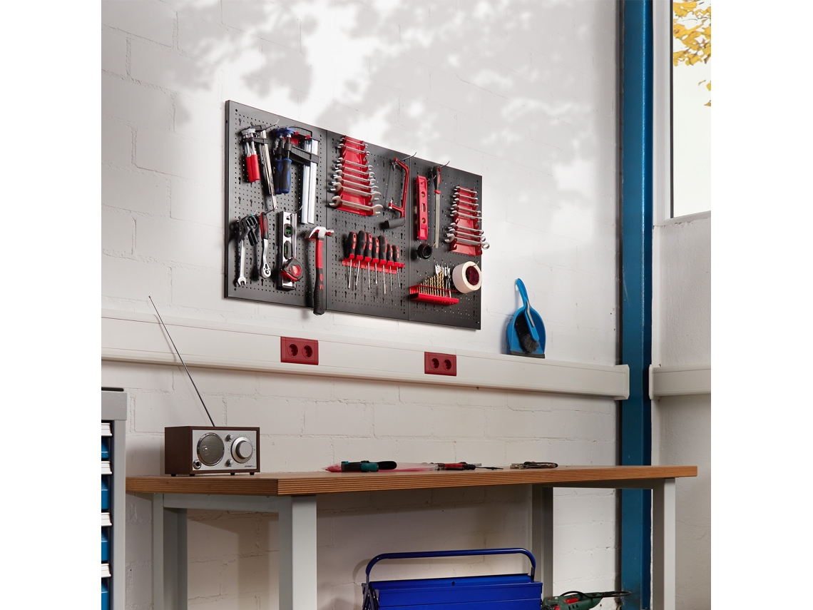 Aço,  Painel, Capacidade Carga, 25 Ganchos, 3 Peças, Preto Vermelho, 120 X 2 X 60 Cm Tectake