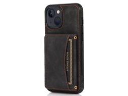 Capa Para Iphone 13 Pele Sintética Anti-choque Com Porta-cartões Preto