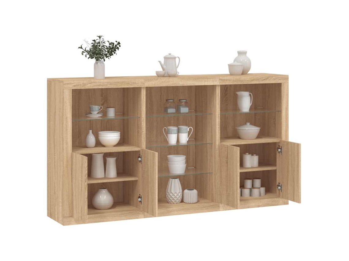 Vidaxl Aparador Com Luzes Led 181,5x37x100 Cm Carvalho Sonoma