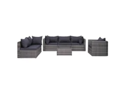 Vidaxl 7 Pcs Sofás De Jardim C/ Almofadões+almofadas Vime Pe Cinzento