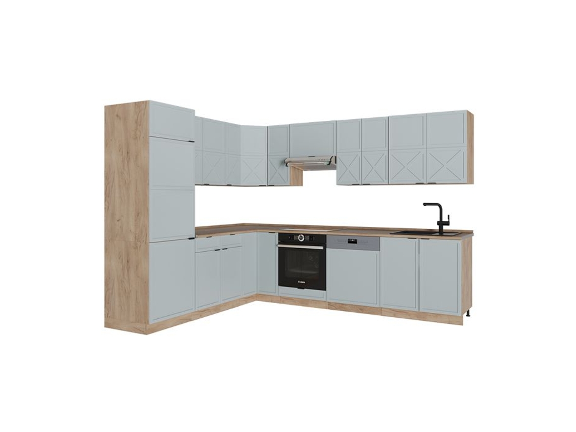 Cozinha Em Ângulo Fame Line, 227x287cm, Pt Carvalho, Azul Claro Cinza/carvalho Força De Ouro, Carvalho De Força Dourada, Vicco