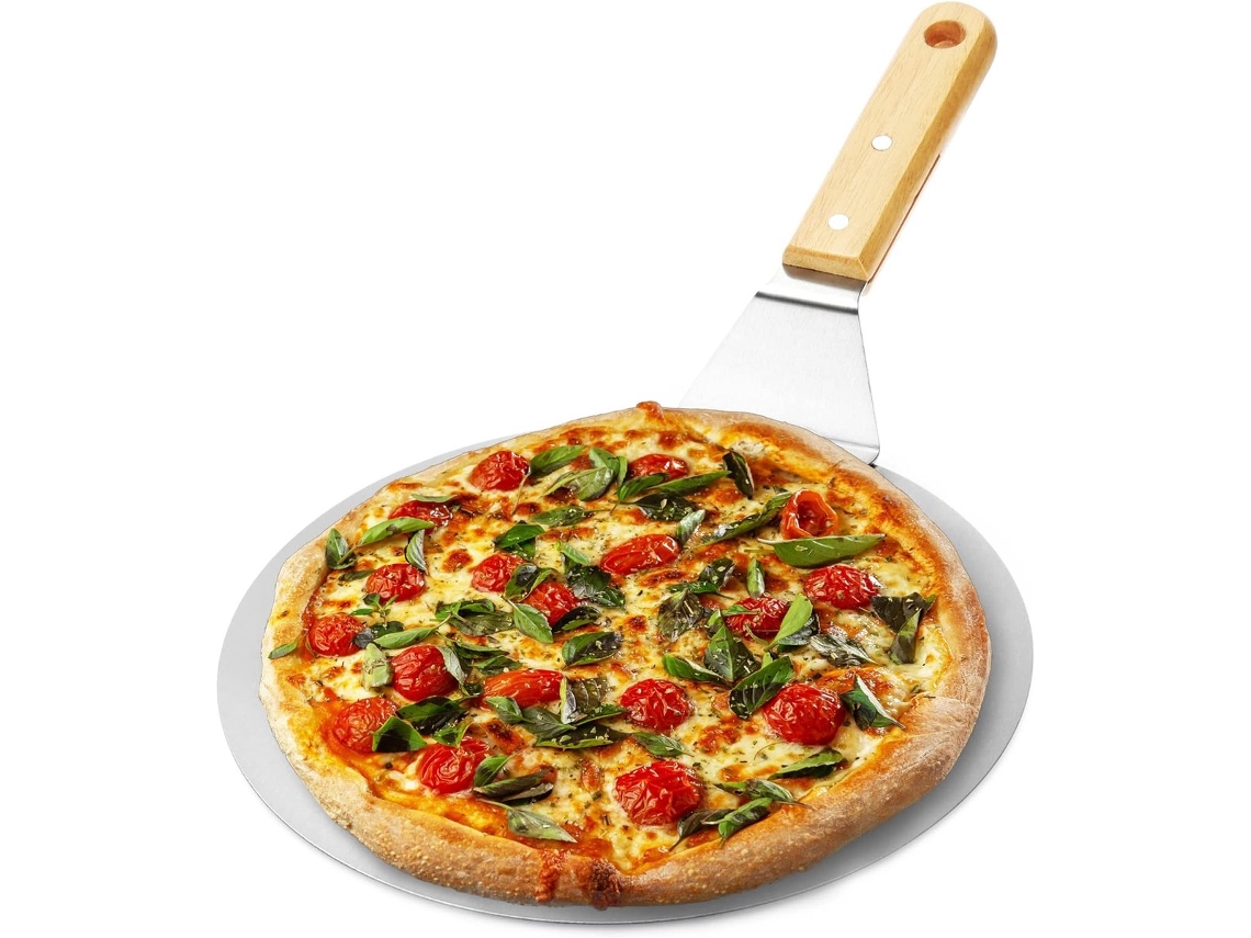 Espátula Para Pizza, Em Aço Inoxidável, Cor Prateado E Marrom, Formato Redondo, Tarte Flambée