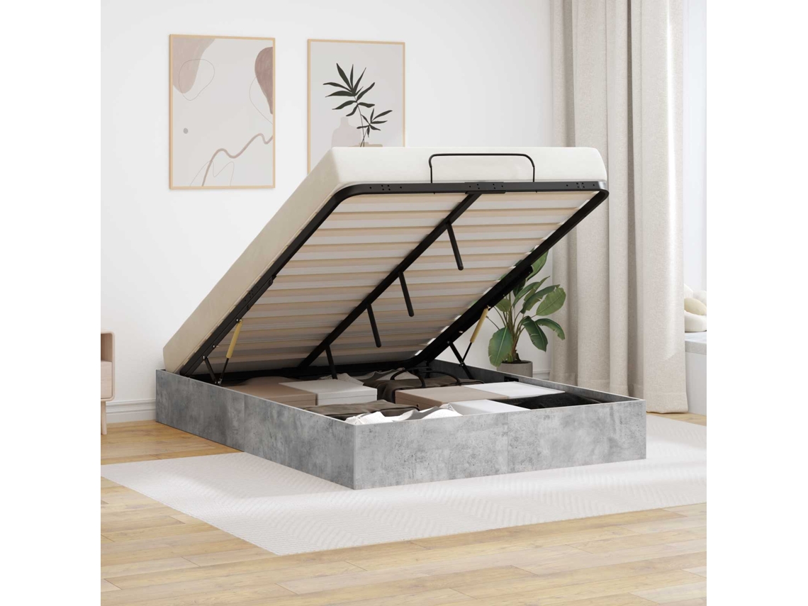 Vidaxl Estrutura De Cama Ottoman Cinzento Concreto 120 X 190 Cm