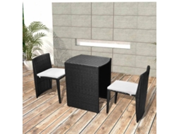 Vidaxl 3 Pcs Conjunto Bistrô Com Almofadas Vime Pe Preto