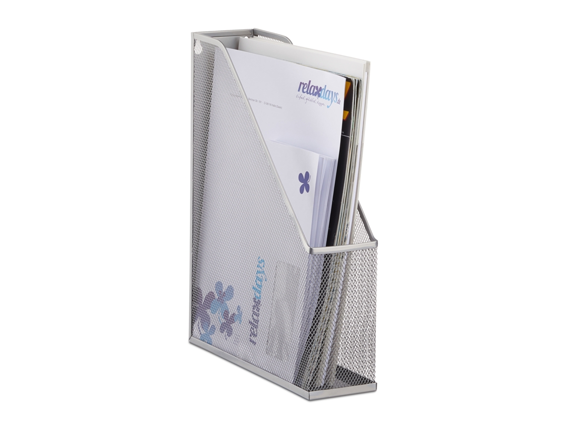 Relaxdays Porta-revistas A4 Em Malha Metálica, Vertical, Até C4, Caixa De Arquivo, Orifícios Para Parede, Prateado