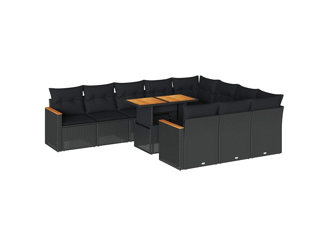 Conjunto de 11 Sofás Jardim com Almofadões Vime Pe/acácia Preto MAISON EXCLUSIVE (11 pcs)