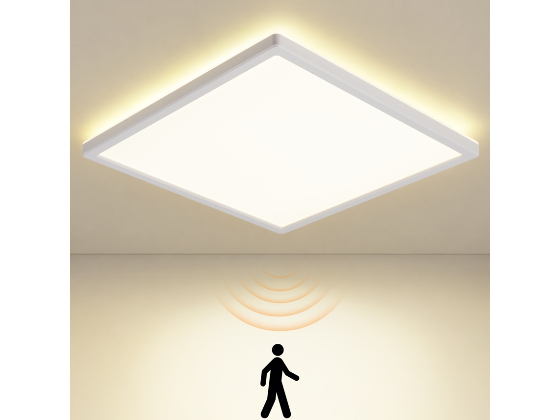 Candeeiro de Teto Led Branco com Sensor de Movimento 18w Quadrado 29cm 4000k Ideal para Corredores e Escadas ZMH