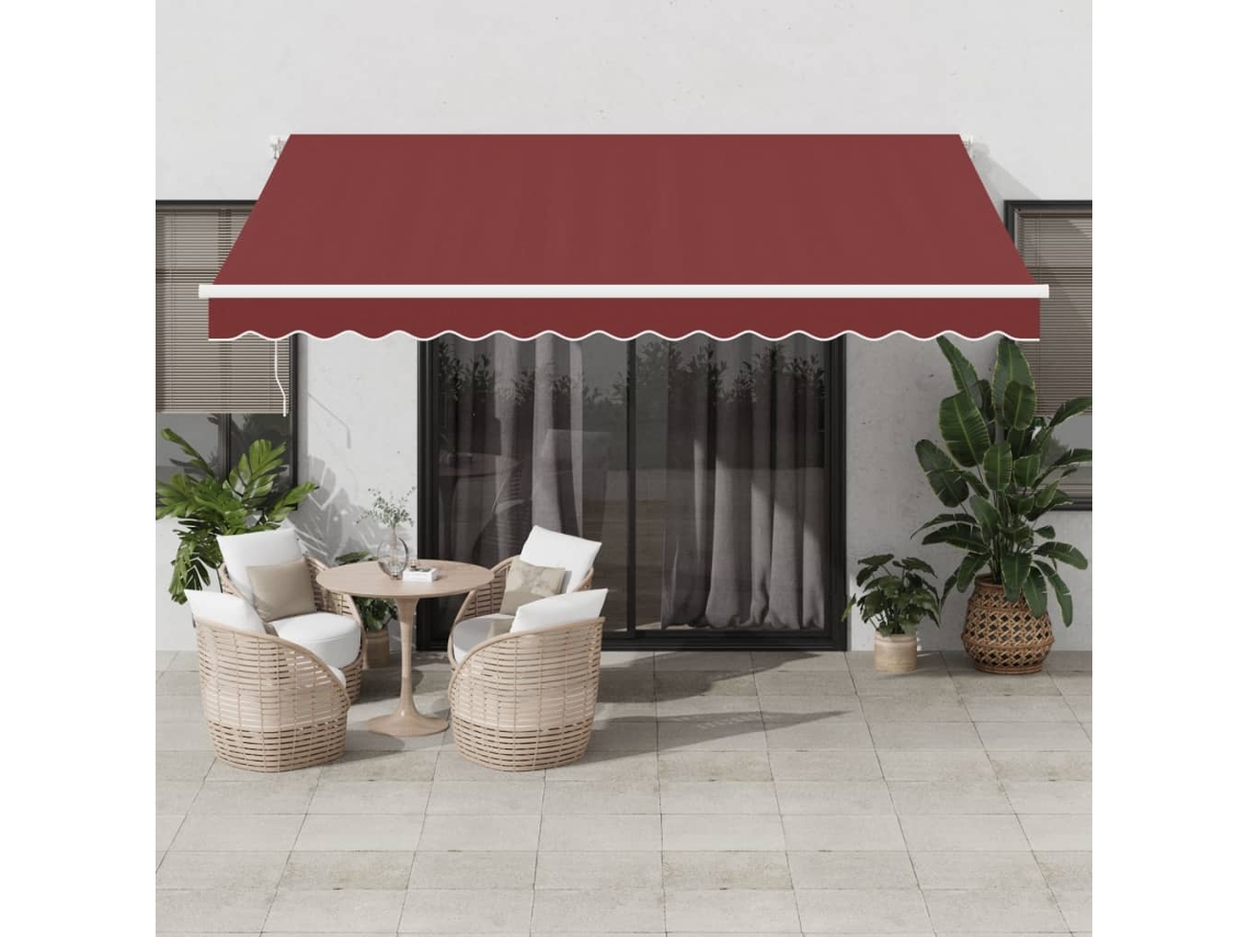 Vidaxl Toldo Retrátil Manual Com Luz Led 400x350 Cm Bordô