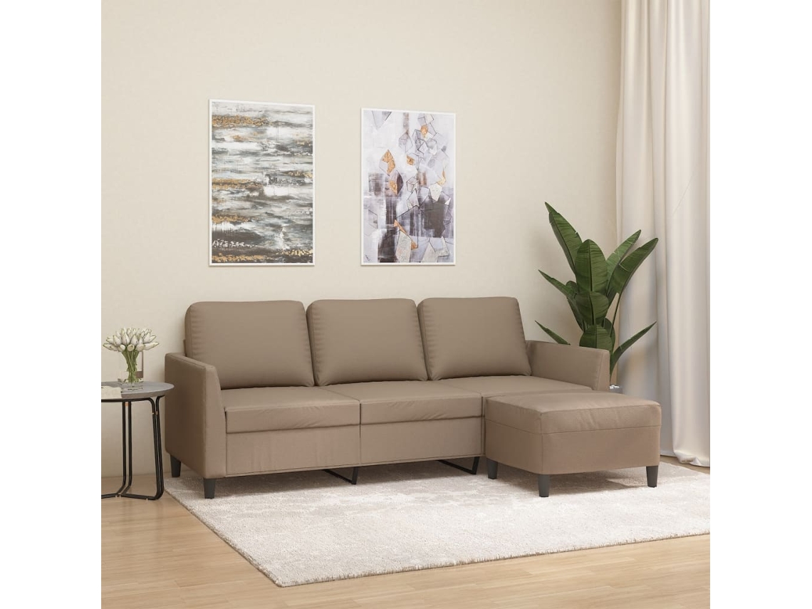 Sofá 3 Lugares C/ Apoio Pés 180 Cm Couro Artificial Cappuccino Lovely Home