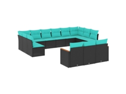 Conjunto de Sofá de Jardim, 13 Peças, Almofadas, Rattan Preto MAISON EXCLUSIVE