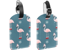 Conjunto De 2 Etiquetas Bagagem Em Imitação Couro Com Estampa Flamingo