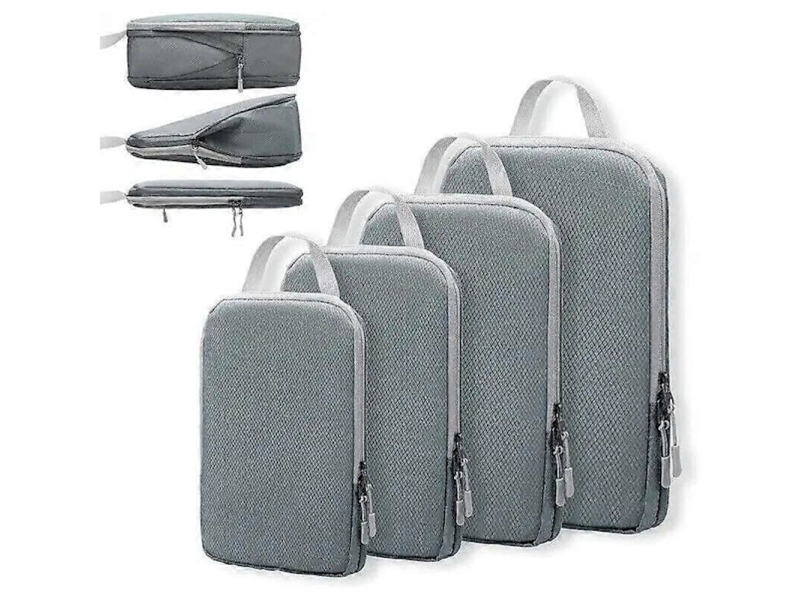 Conjunto De 4 Organizadores De Mala, Cor Cinza, Com Compressão, Para Organizar Roupas, Calçado E Acessórios Em Viagem