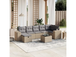 Vidaxl 8 Pcs Conj. Sofás Jardim C/ Almofadões Vime Pe Bege Misturado