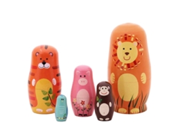 5pcs Bonecas Russian De Animais Cute Padrão Cartoon Presentes Decoração Casa 15cm Madeira