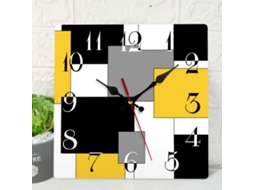 Relógio de Parede de Madeira Silencioso Sem Tique taque, Amarelo, Preto, Cinza, Abstrato, Geométrico, Minimalista, Xadrez, Quadrado, Rústico EHSTMIND