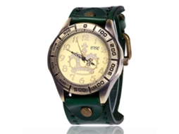 Reloj De Pulsera De Cuarzo Unisex Ccq Grande Dial Bronce Con Correa Pu Verde