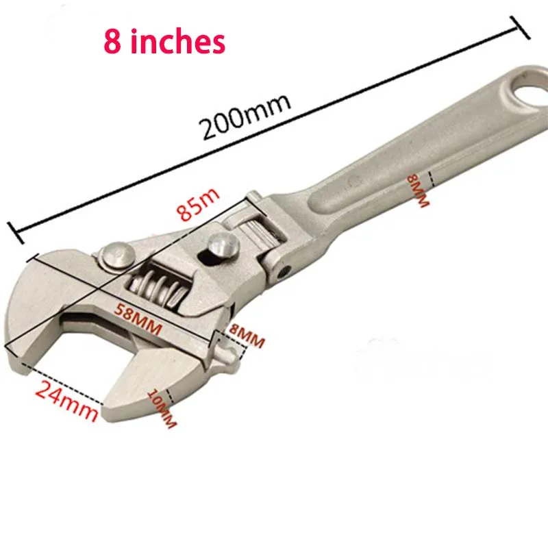 Chave De Catraca Ajustável (8 Polegadas), Chave Oscilante Ajustável Em 180° Com Cabo Dobrável.
