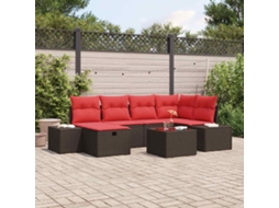 Vidaxl Conjunto De Sofá De Jardim 7 Unid. Castanho Vime Pe