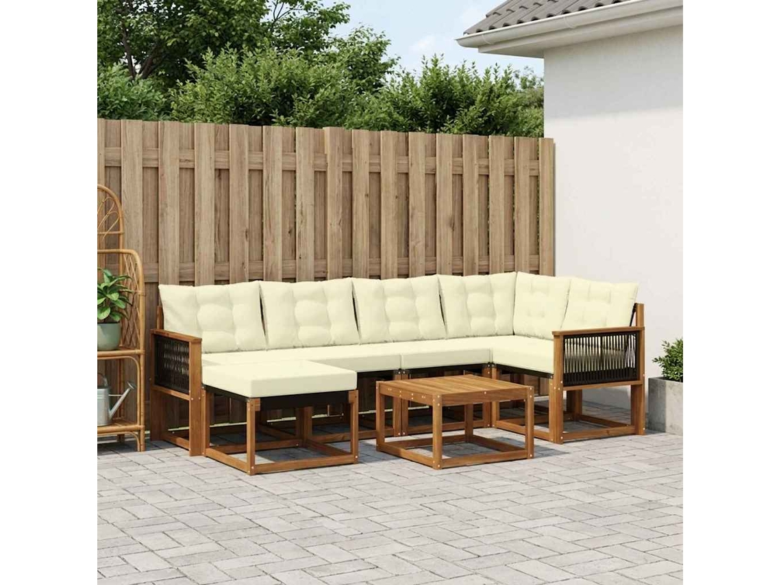 Vidaxl Conjunto De Sofás Para Exterior 7 Unid. Natural E Creme