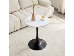 Mesa Lateral Redonda Mdf Branco Madeira Preta 60cm VELTRIX