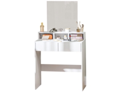 Penteadeira com Espelho, Mesa, 2 Gavetas, 3 Compartimentos, Estilo Moderno, 75x38x135cm, Branco, PONTOCASA