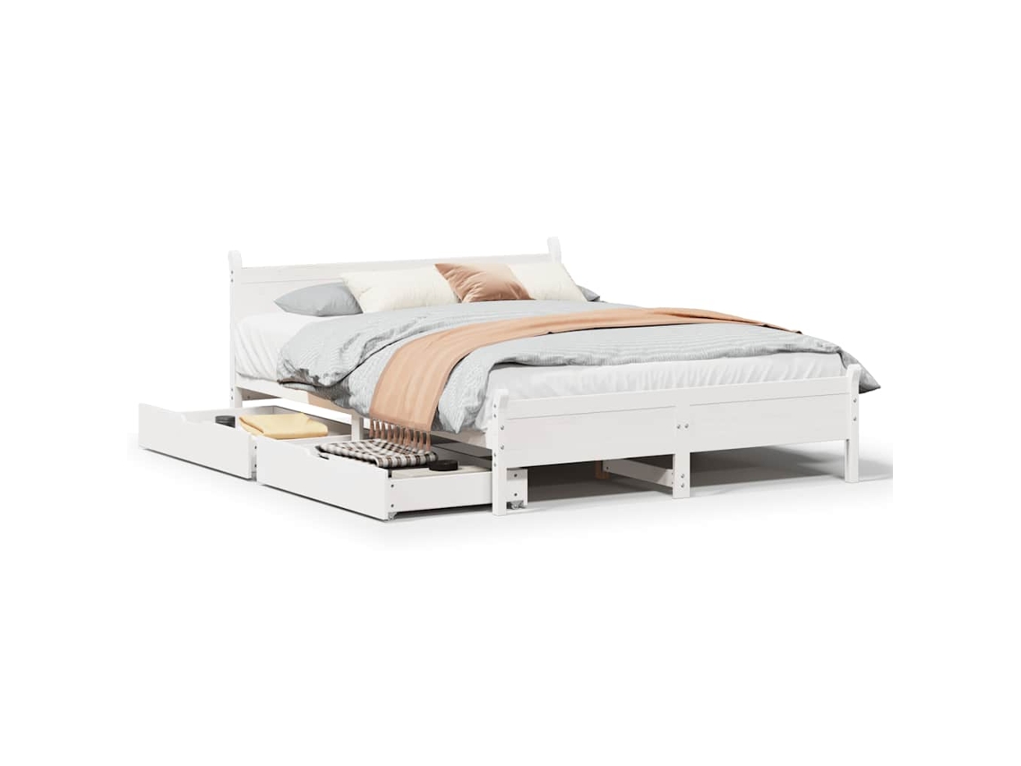 Bed Frame, Bed Frames Vidaxl Branco Madeira De Pinho (135 X 190 Cm)