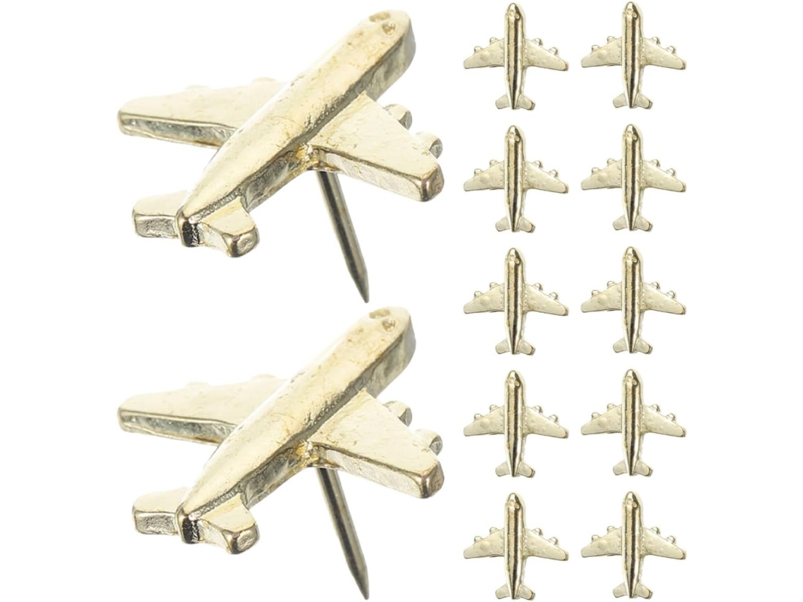 Tachinhas Aboofan de Metal Dourado em Formato Avião para Cortiça Quadros, 24 Peças, Multifuncional para Decoração
