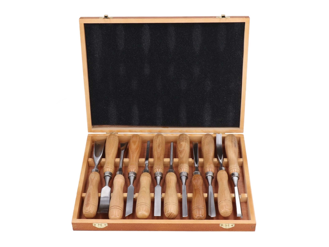 Kit De 12 Ferramentas De Gravura Em Madeira Com Lâmina Crv E Cabo De Madeira Para Artesanato Diy