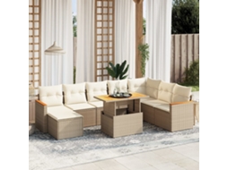 Vidaxl 9 Pcs Conjunto De Sofás P/ Jardim Com Almofadões Vime Pe Bege