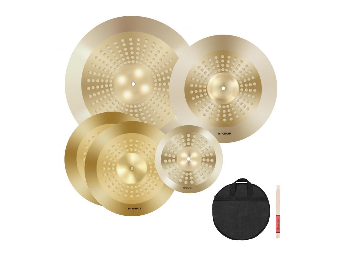 Conjunto De Pratos Para Bateria 4 Peças 254mm Splash 355mm Hihat 400mm Crash Tekmaquinas
