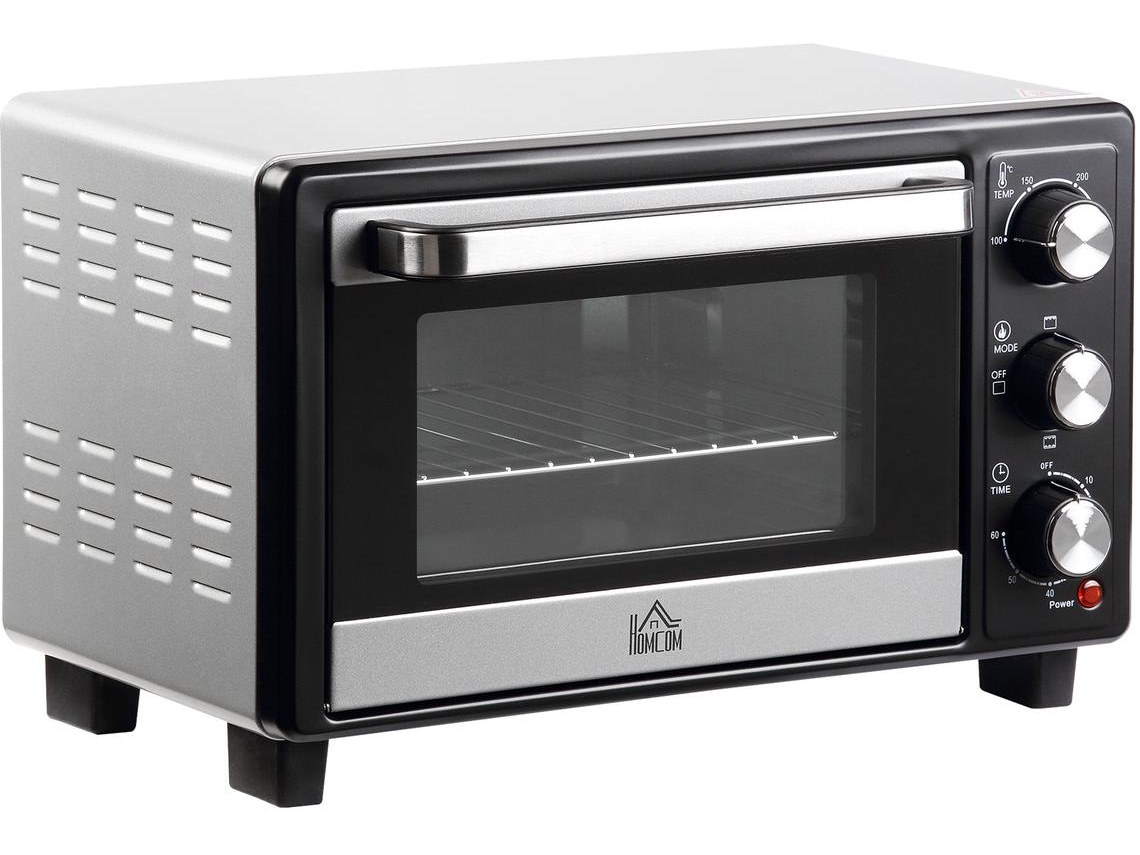 Mini Forno Metal, Aço Inoxidável E Vidro Temperado Cor Prata 44x32x28.1 Cm Homcom