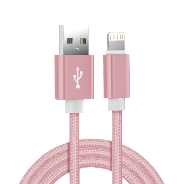 Cabo De Carregamento Usb Trançado Em Nylon Metálico (rosa, 3 M) Para Iphone, Compatível Com Carregamento Rápido E Transferência De Dados.